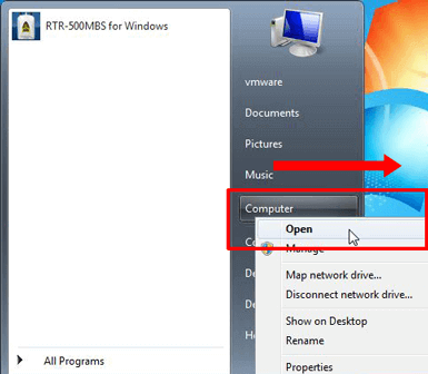 Right click on [My Computer] and select [Open]